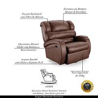 Poltrona Do Papai Sala De Cinema Reclinável Manchester Glider Manual Giratória Pu Marrom Brilho - 2
