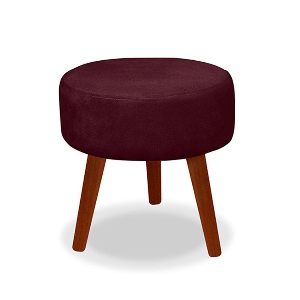 Kit 2 Puff Redondo Decorativo Danny Pés Palito Cor:vermelho Escuro - 3