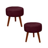 Kit 2 Puff Redondo Decorativo Danny Pés Palito Cor:vermelho Escuro - 1