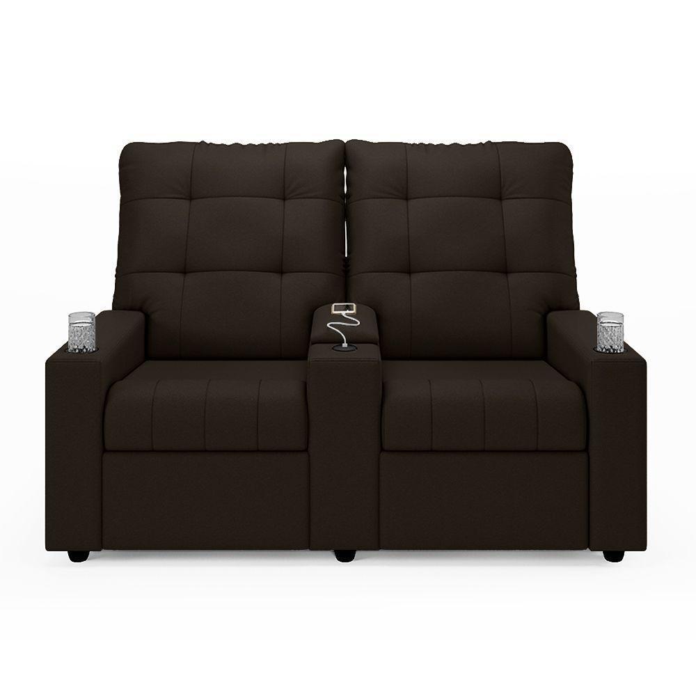 Poltrona Do Papai Reclinável Sala De Cinema 2 Lugares Manual Baú Usb Pu Marrom - 1