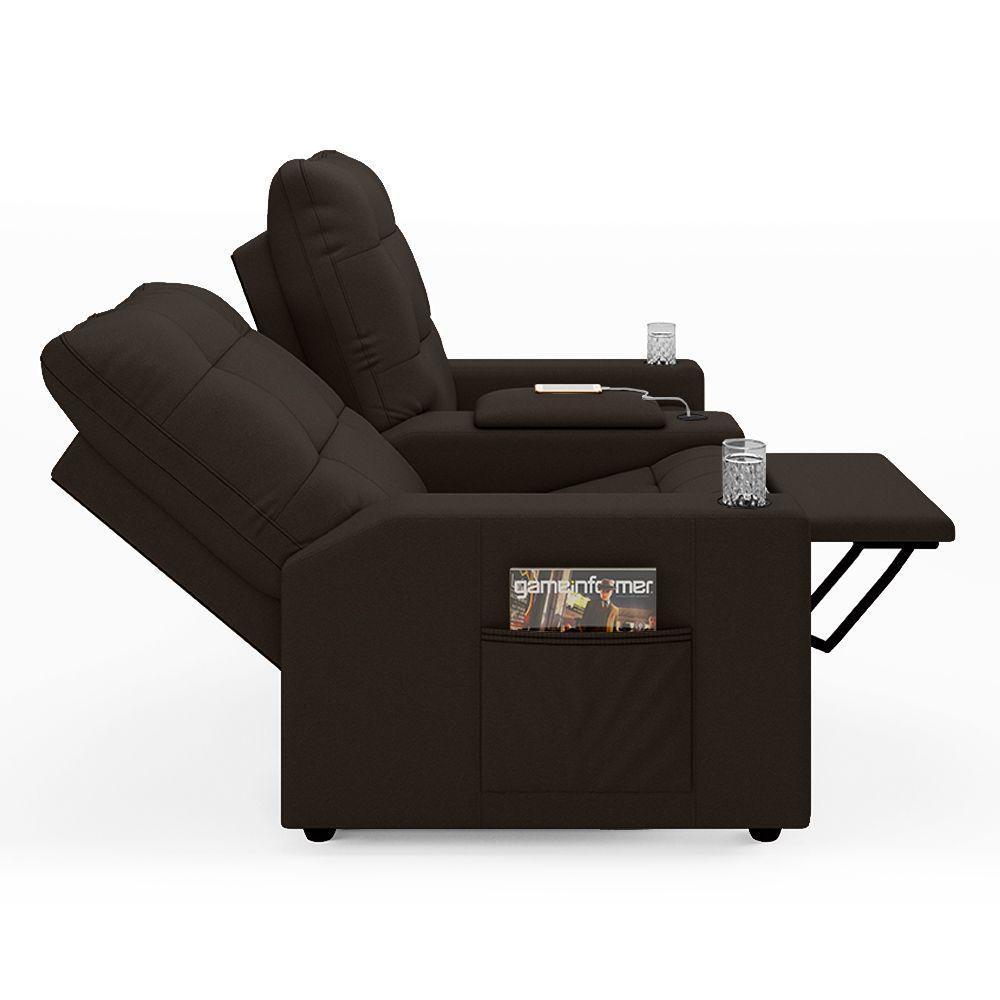 Poltrona Do Papai Reclinável Sala De Cinema 2 Lugares Manual Baú Usb Pu Marrom - 2