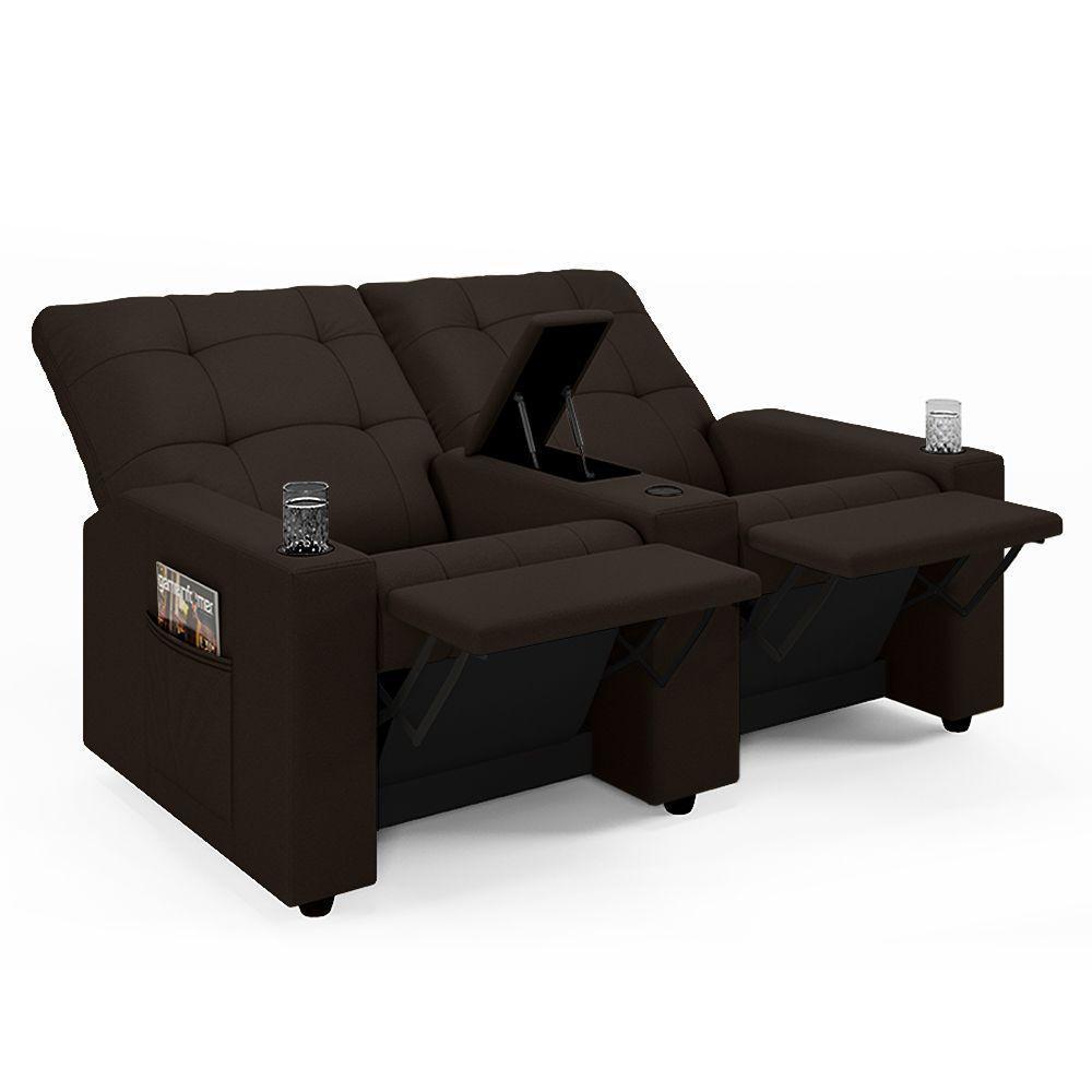 Poltrona Do Papai Reclinável Sala De Cinema 2 Lugares Manual Baú Usb Pu Marrom - 3