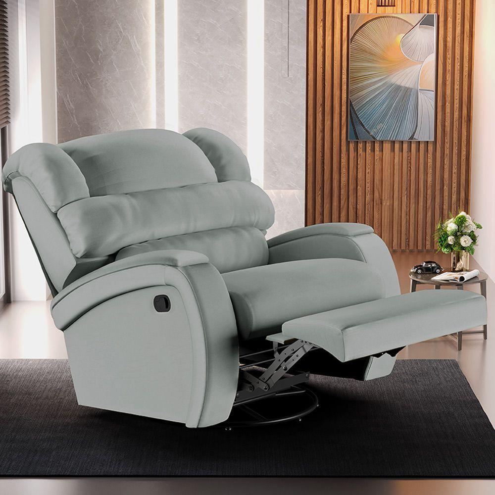 Poltrona Do Papai Sala De Cinema Reclinável Manchester Glider Manual Giratória Pu Cinza - 3