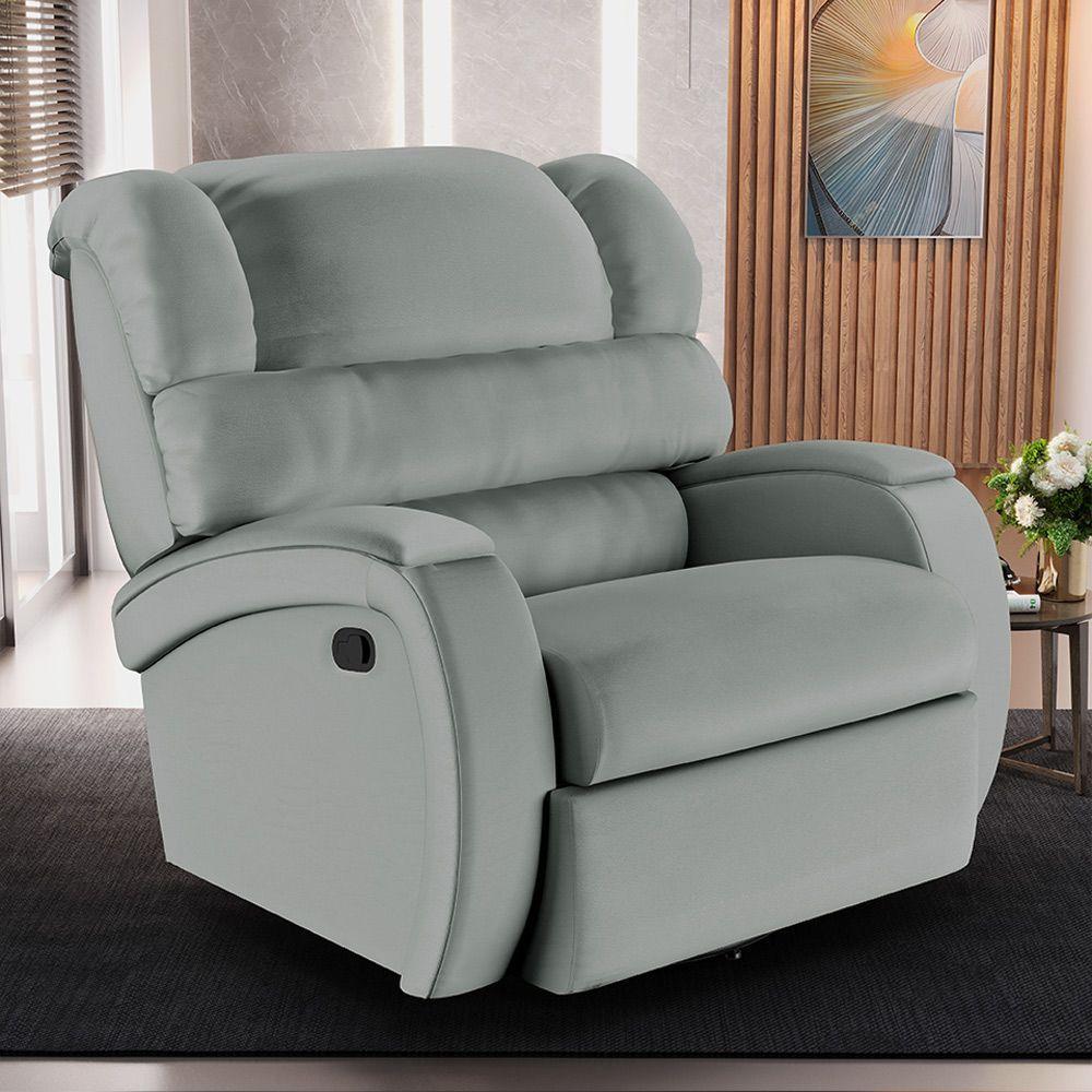 Poltrona Do Papai Sala De Cinema Reclinável Manchester Glider Manual Giratória Pu Cinza - 7