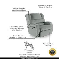 Poltrona Do Papai Sala De Cinema Reclinável Manchester Glider Manual Giratória Pu Cinza - 6