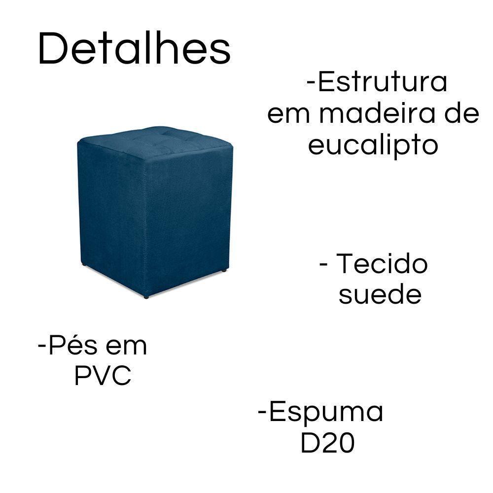 Kit 2 Puff Quadrado Decorativo Suede Cor:azul Escuro - 5