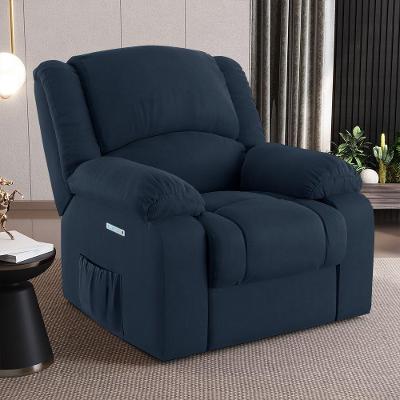 Poltrona Do Papai Reclinável Sala De Cinema Barcelona Elétrica Touch Massagem Usb Veludo Azul