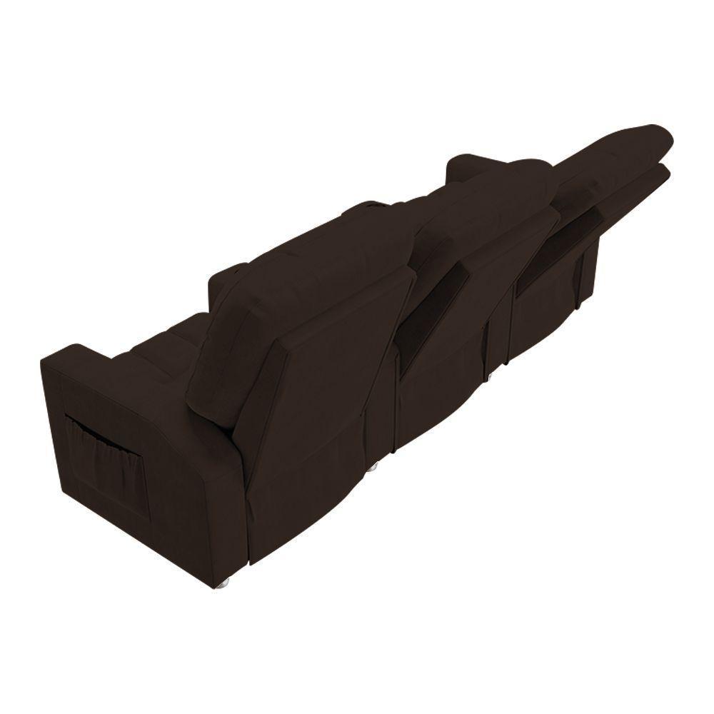 Poltrona Reclinável 3 Lugares Para Sala De Cinema Arsenal Veludo Marrom - 5