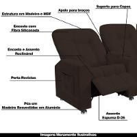 Poltrona Reclinável 3 Lugares Para Sala De Cinema Arsenal Veludo Marrom - 6