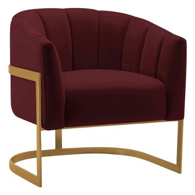Poltrona Decorativa Sala De Estar Recepção Mavie Base De Ferro Dourado Suede Adj Decor Bordô