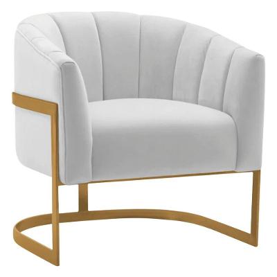 Poltrona Decorativa Sala De Estar Recepção Mavie Base De Ferro Dourado Suede Adj Decor Branco