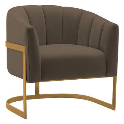 Poltrona Decorativa Sala De Estar Recepção Mavie Base De Ferro Dourado Suede Adj Decor Marrom