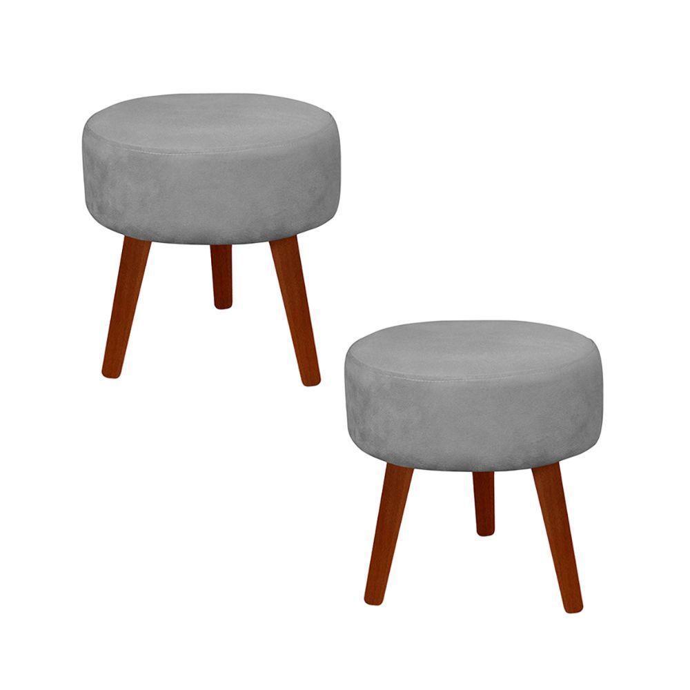 Kit 2 Puff Redondo Decorativo Danny Pés Palito Cor:cinza Claro - 1