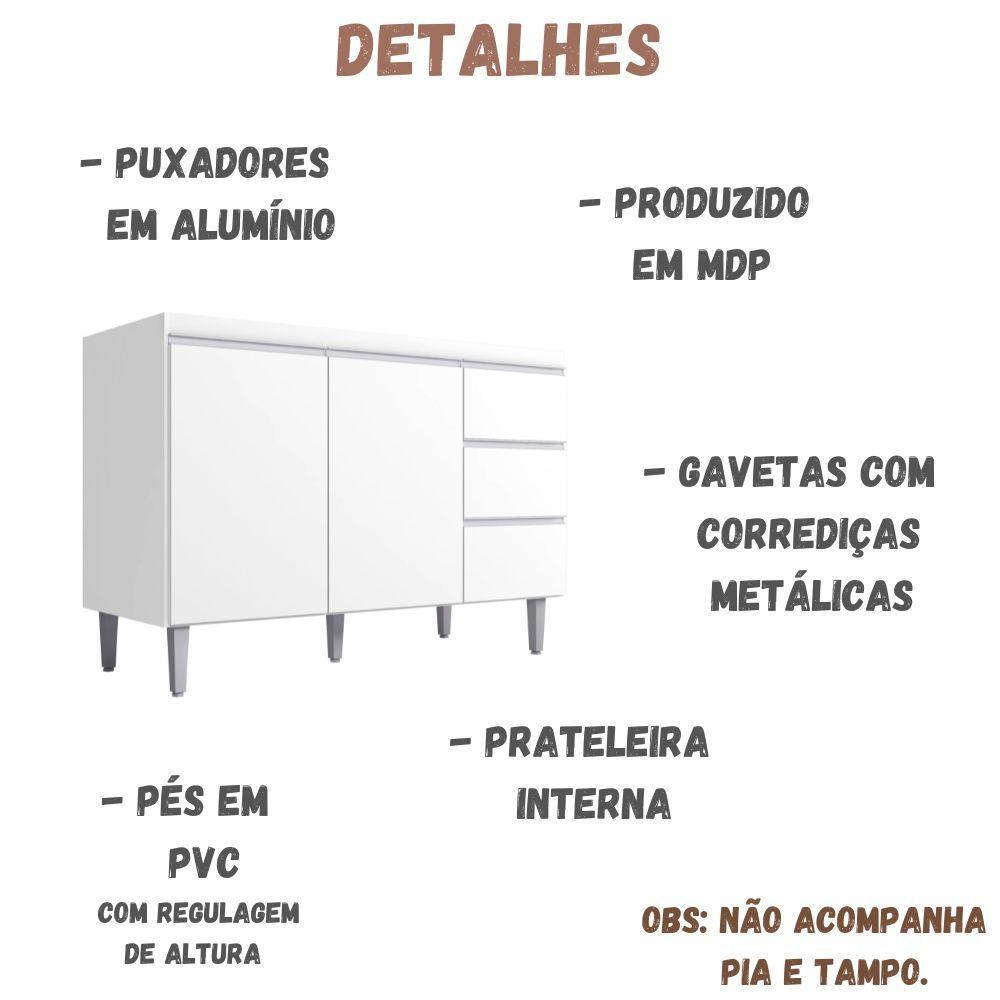 Balcão Para Pia Andréia 120 Cm 2 Portas Branco Ajl - 5