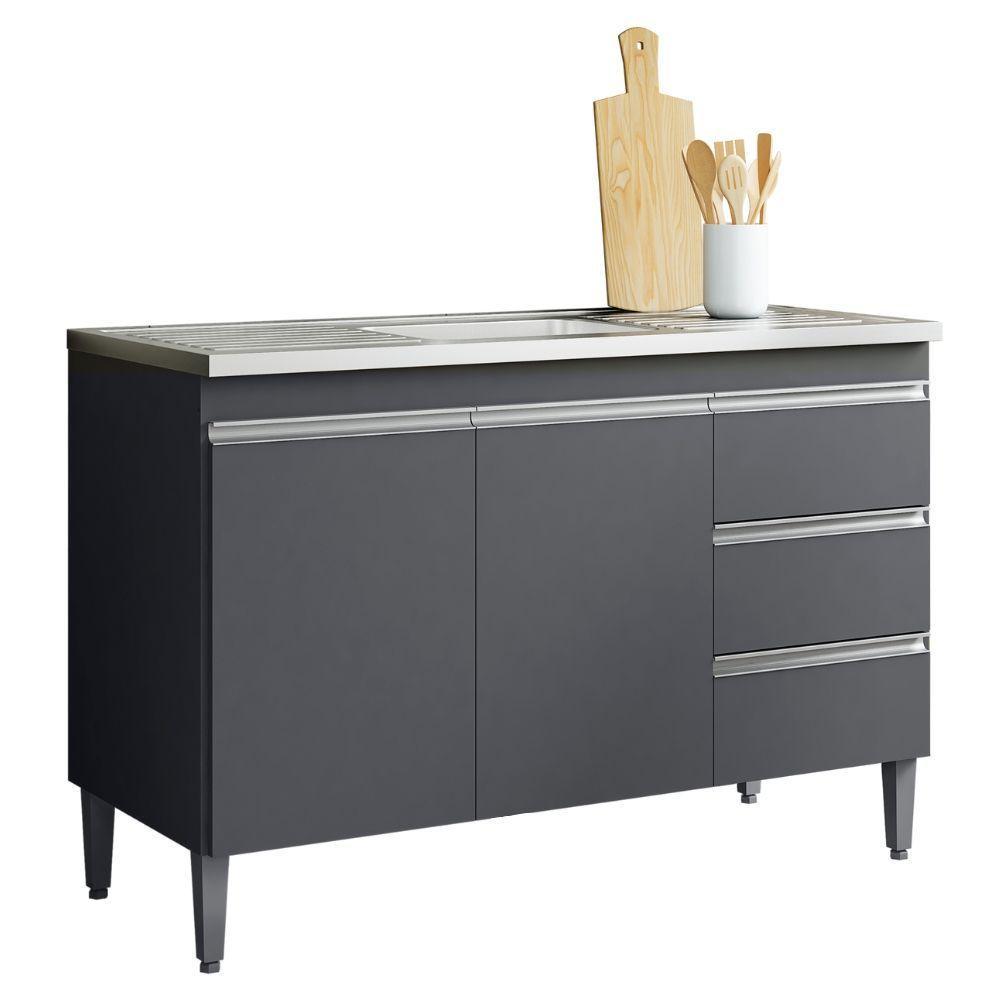 Balcão Para Pia Andréia 100 Cm 2 Portas Cinza Ajl - 1