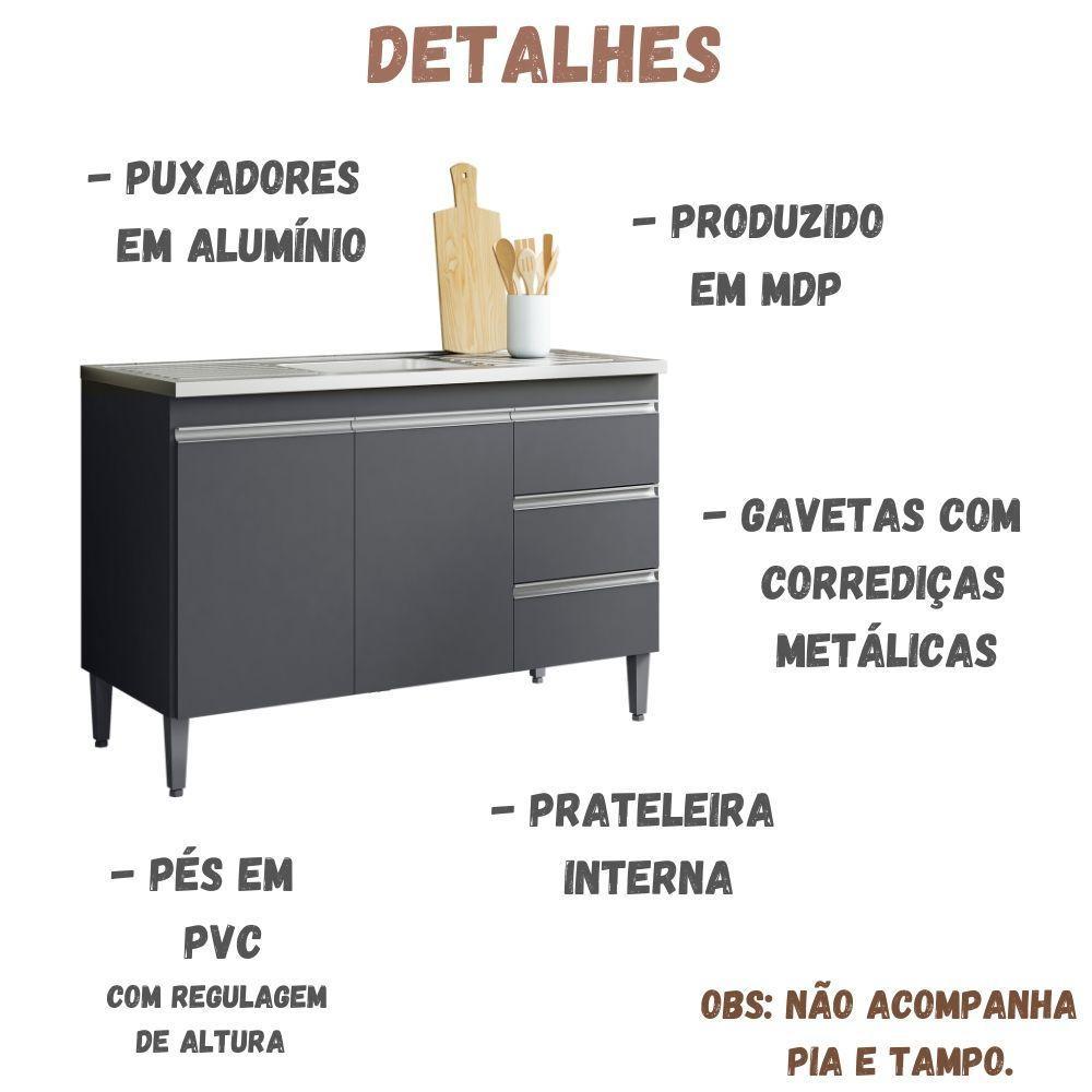 Balcão Para Pia Andréia 100 Cm 2 Portas Cinza Ajl - 5