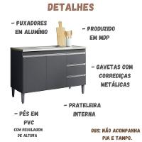 Balcão Para Pia Andréia 100 Cm 2 Portas Cinza Ajl - 5