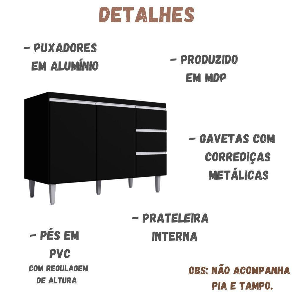 Balcão Para Pia Andréia 120 Cm 2 Portas Preto Ajl - 5