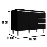 Balcão Para Pia Andréia 120 Cm 2 Portas Preto Ajl