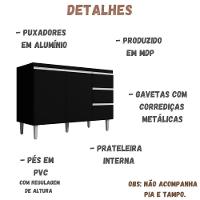 Balcão Para Pia Andréia 120 Cm 2 Portas Preto Ajl - 5