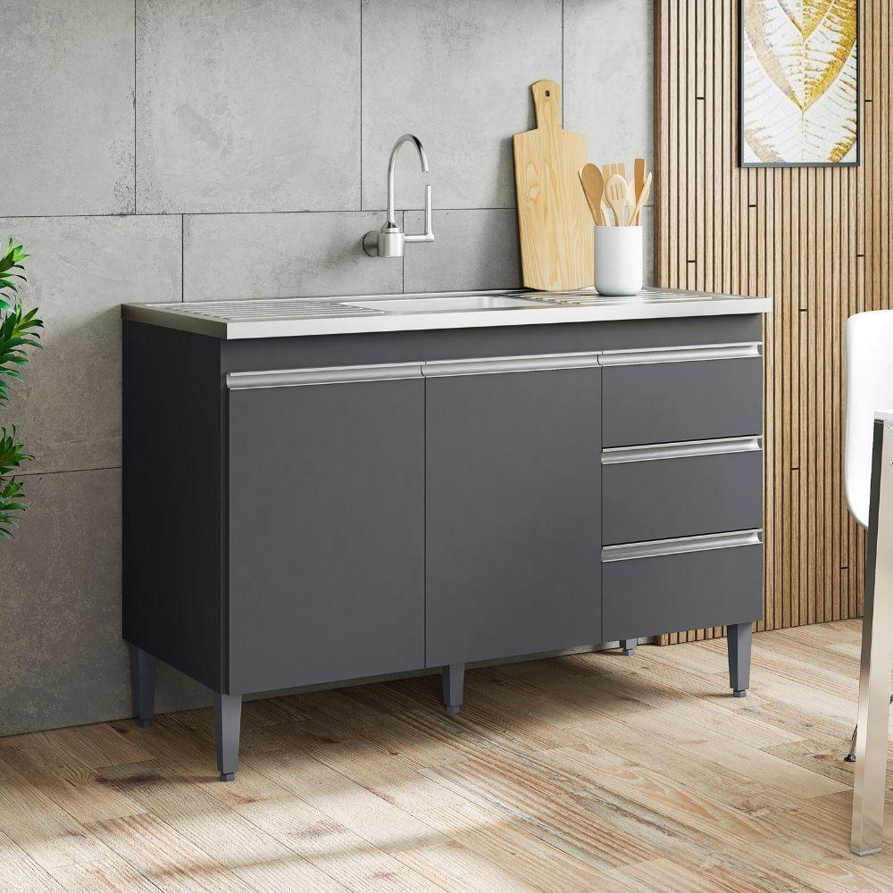 Balcão Para Pia Andréia 120 Cm 2 Portas Cinza Ajl - 2