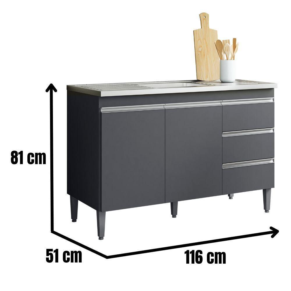 Balcão Para Pia Andréia 120 Cm 2 Portas Cinza Ajl - 4