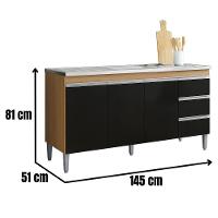 Balcão Para Pia Andréia 150 Cm 3 Portas Amendoa Preto Ajl - 3