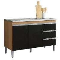 Balcão Para Pia Andréia 120 Cm 2 Portas Amendoa Preto Ajl - 1