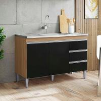 Balcão Para Pia Andréia 120 Cm 2 Portas Amendoa Preto Ajl - 2