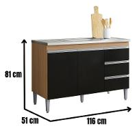 Balcão Para Pia Andréia 120 Cm 2 Portas Amendoa Preto Ajl - 3