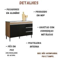 Balcão Para Pia Andréia 120 Cm 2 Portas Amendoa Preto Ajl - 4