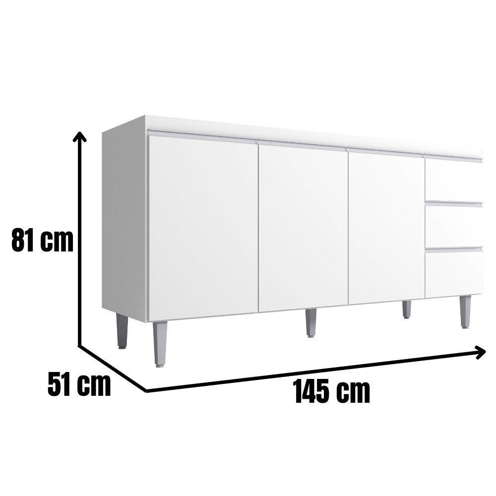 Balcão Para Pia Andréia 150 Cm 3 Portas Branco Ajl - 4