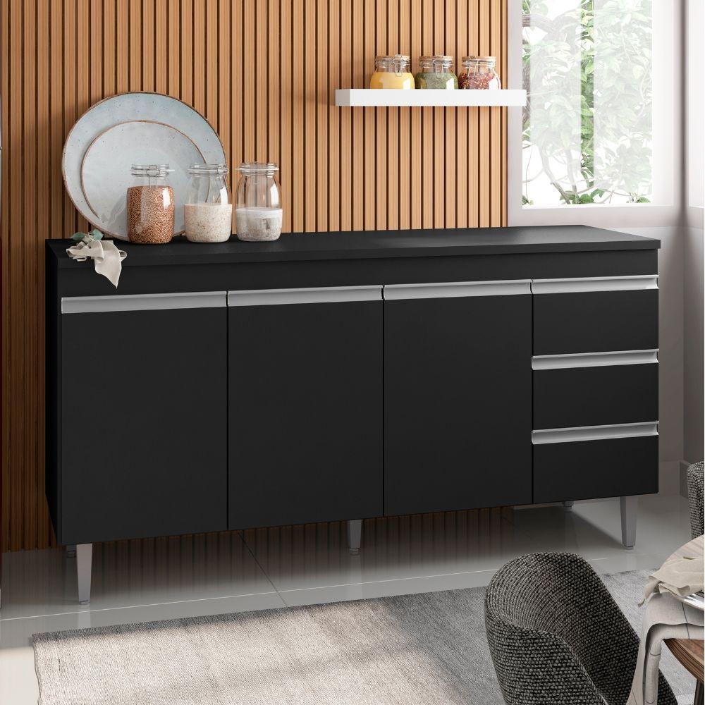 Balcão Para Pia Andréia 160 Cm 3 Portas Preto Ajl - 2