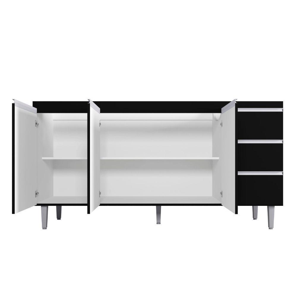 Balcão Para Pia Andréia 160 Cm 3 Portas Preto Ajl - 3