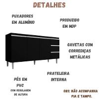 Balcão Para Pia Andréia 160 Cm 3 Portas Preto Ajl - 5