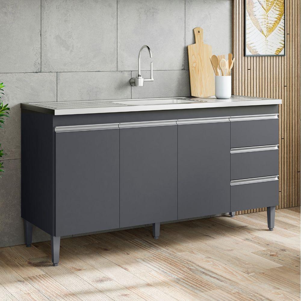 Balcão Para Pia Andréia 160 Cm 3 Portas Cinza Ajl - 2