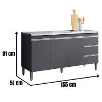 Balcão Para Pia Andréia 160 Cm 3 Portas Cinza Ajl