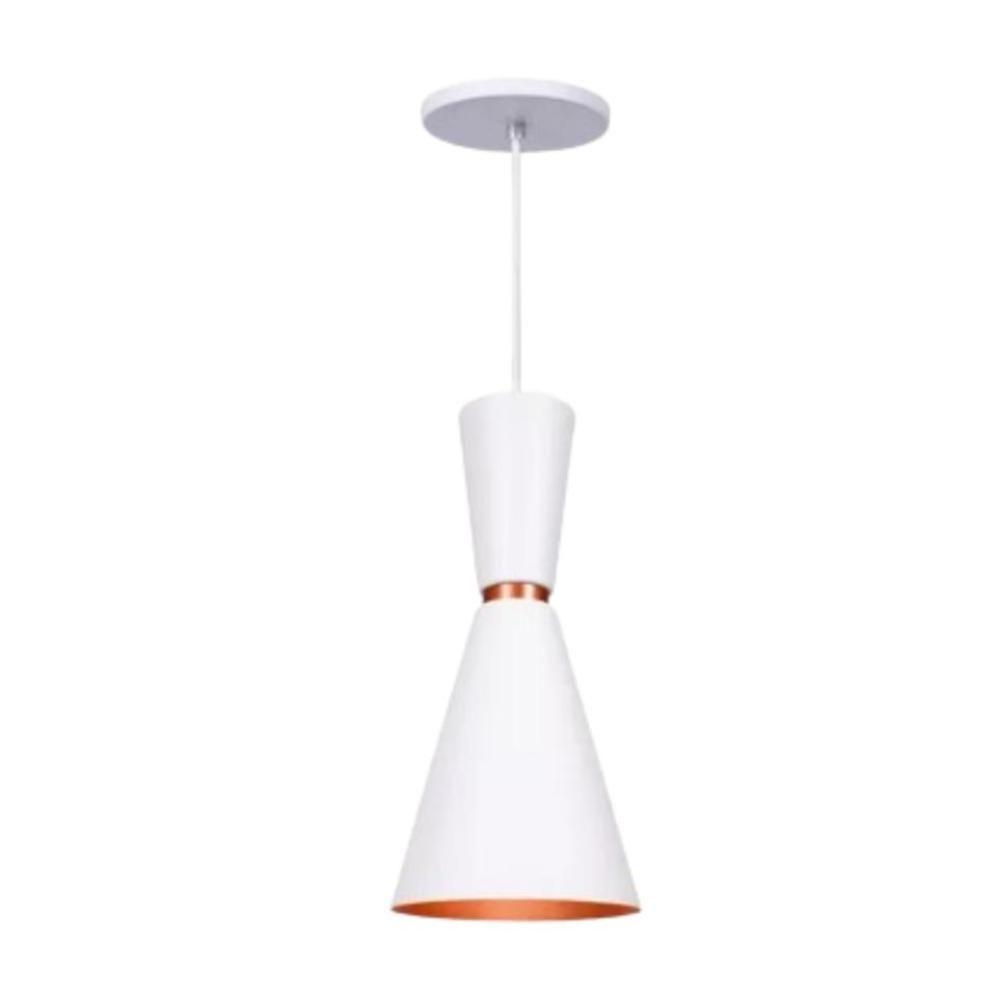 Lustre Pendente Cone Moderno Mesa Balcão Preto Iluminar Ambiente Branco - 1