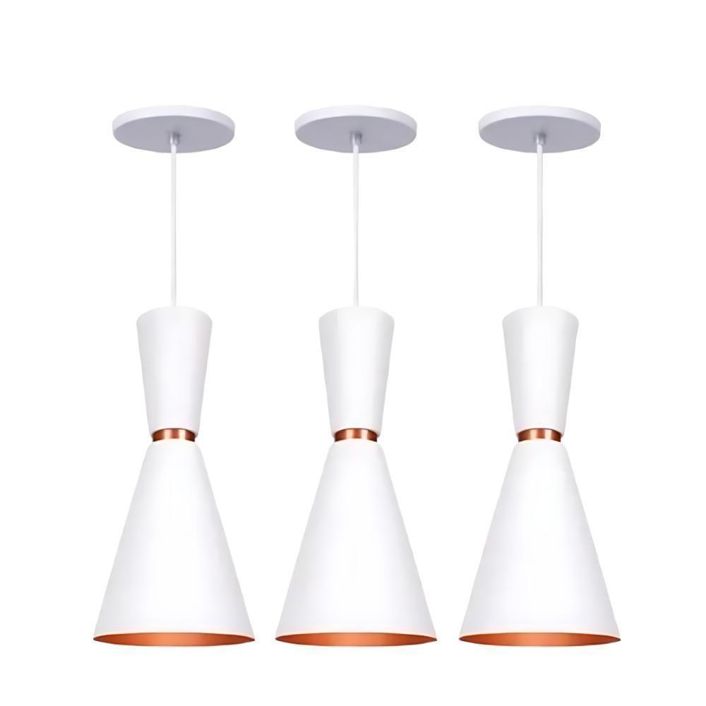 Lustre Pendente Cone Moderno Mesa Balcão Preto Iluminar Ambiente Branco - 3