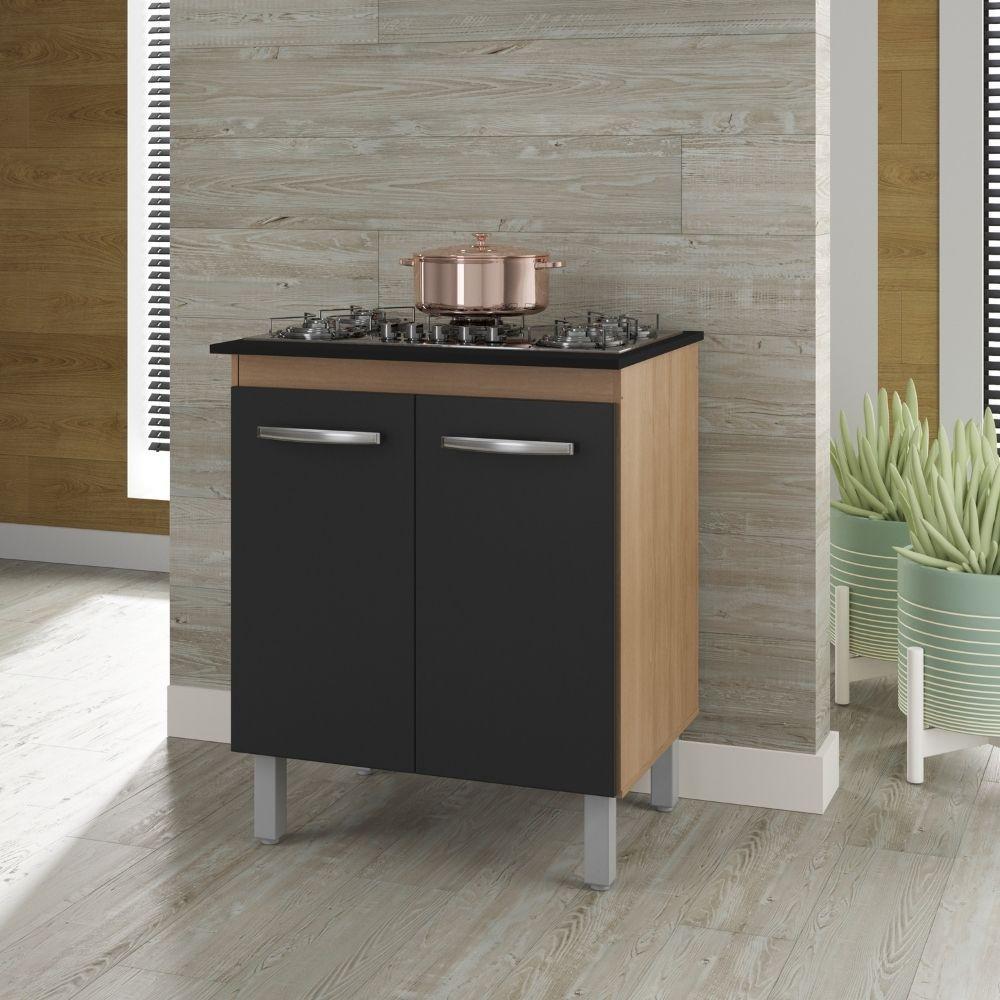 Balcão Para Cooktop Jade 5 Bocas 2 Portas Moblis Cor:savana Preto - 2