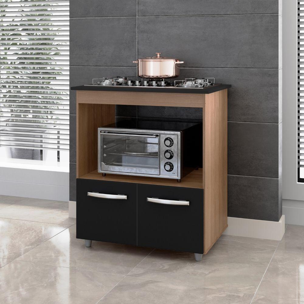 Balcão Para Cooktop Elisa 5 Bocas 2 Portas Moblis Cor:savana Preto - 2