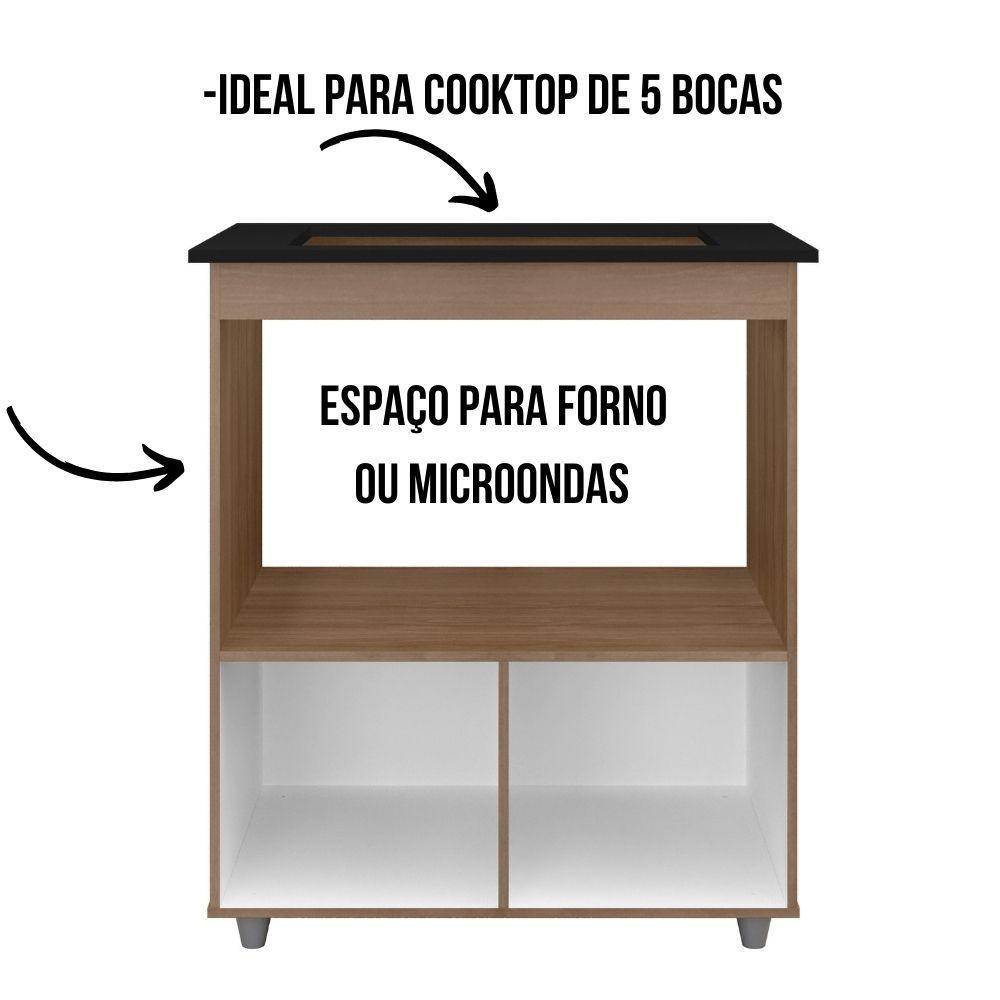 Balcão Para Cooktop Elisa 5 Bocas 2 Portas Moblis Cor:savana Preto - 5