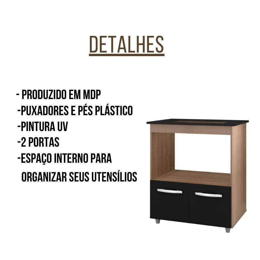 Balcão Para Cooktop Elisa 5 Bocas 2 Portas Moblis Cor:savana Preto - 6