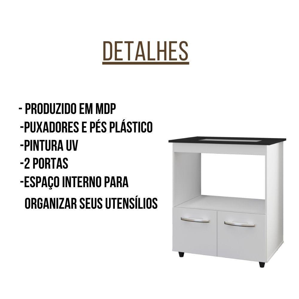 Balcão Para Cooktop Elisa 5 Bocas 2 Portas Moblis Cor:branco - 6