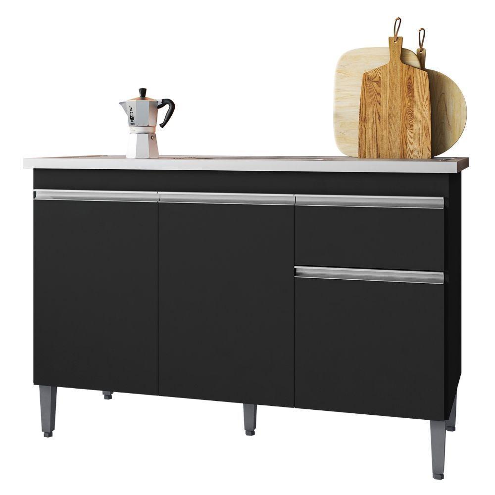 Balcão Para Pia Tatiane 120 Cm Preto Ajl - 1