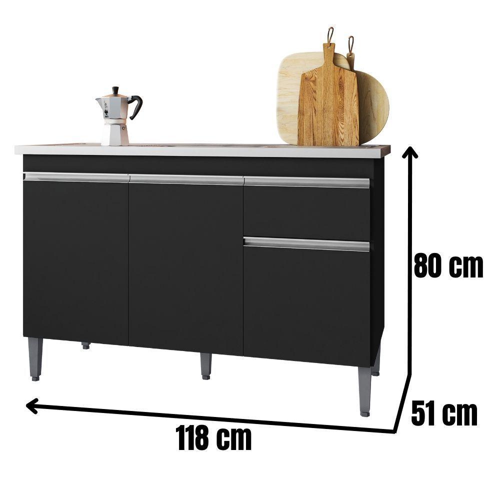 Balcão Para Pia Tatiane 120 Cm Preto Ajl - 4