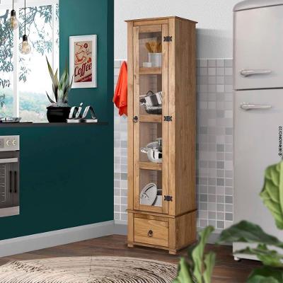 Paneleiro Simples 1 Porta Em Vidro 1 Gaveta Madeira Maciça Mel Shop Jm
