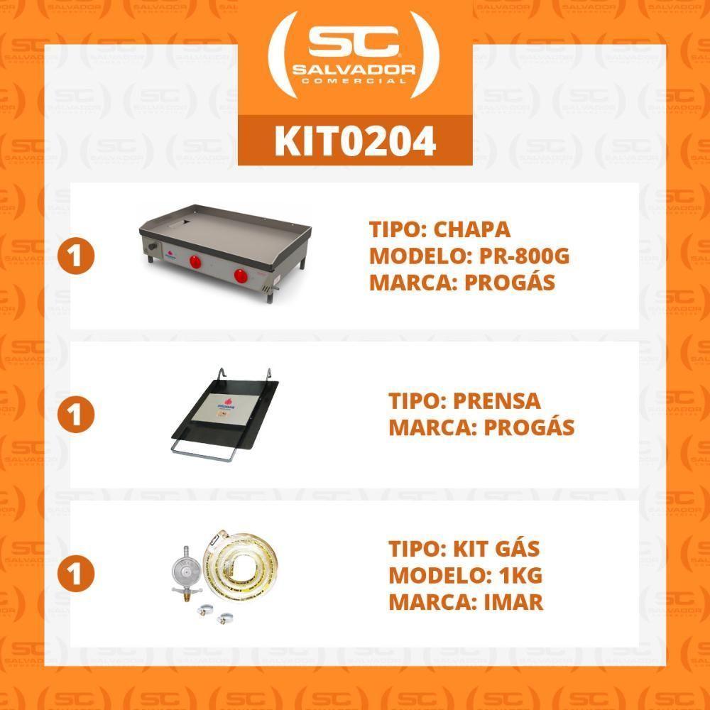 Kit - Chapa Lanche Bifeteira A Gás Pr-800g + Prensa Pão + Kit Gás - Progás - 2