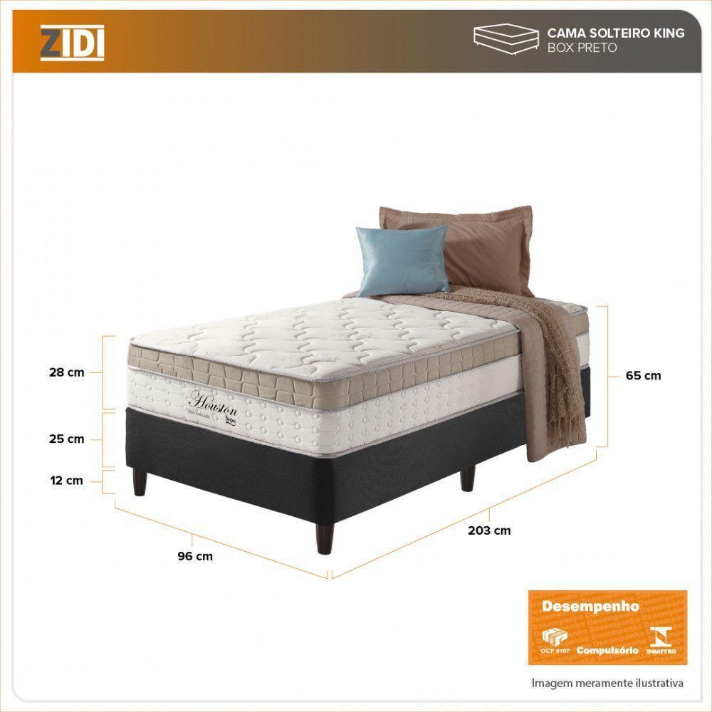 Cama Box Solteiro King Preto + Colchão Molas Houston 96cm - 8