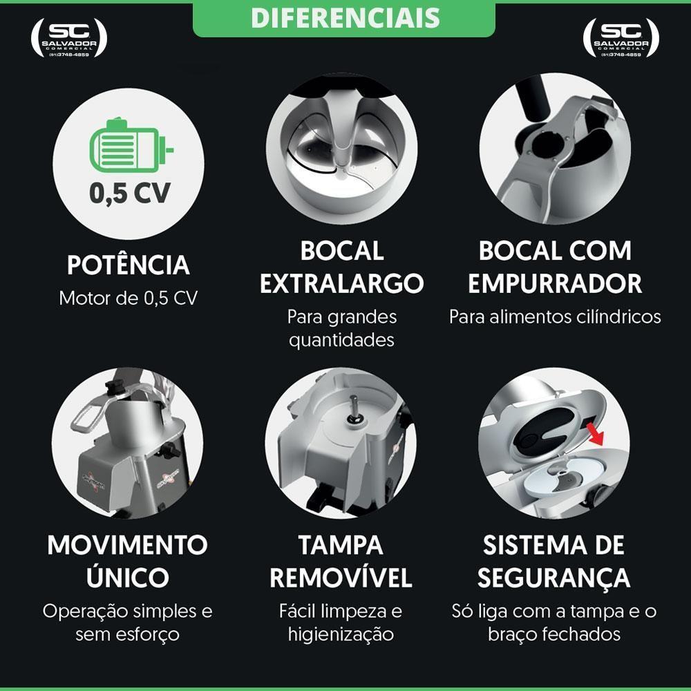 Processador De Alimentos Com 7 Discos De 203mm Pa7 Pro Skymsen E Faca Santoku Profissional Bivolt - 4